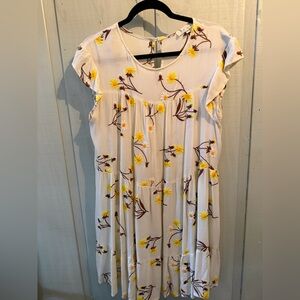 Cousin Earl Floral Dress with Yellow and Brown Embroidery